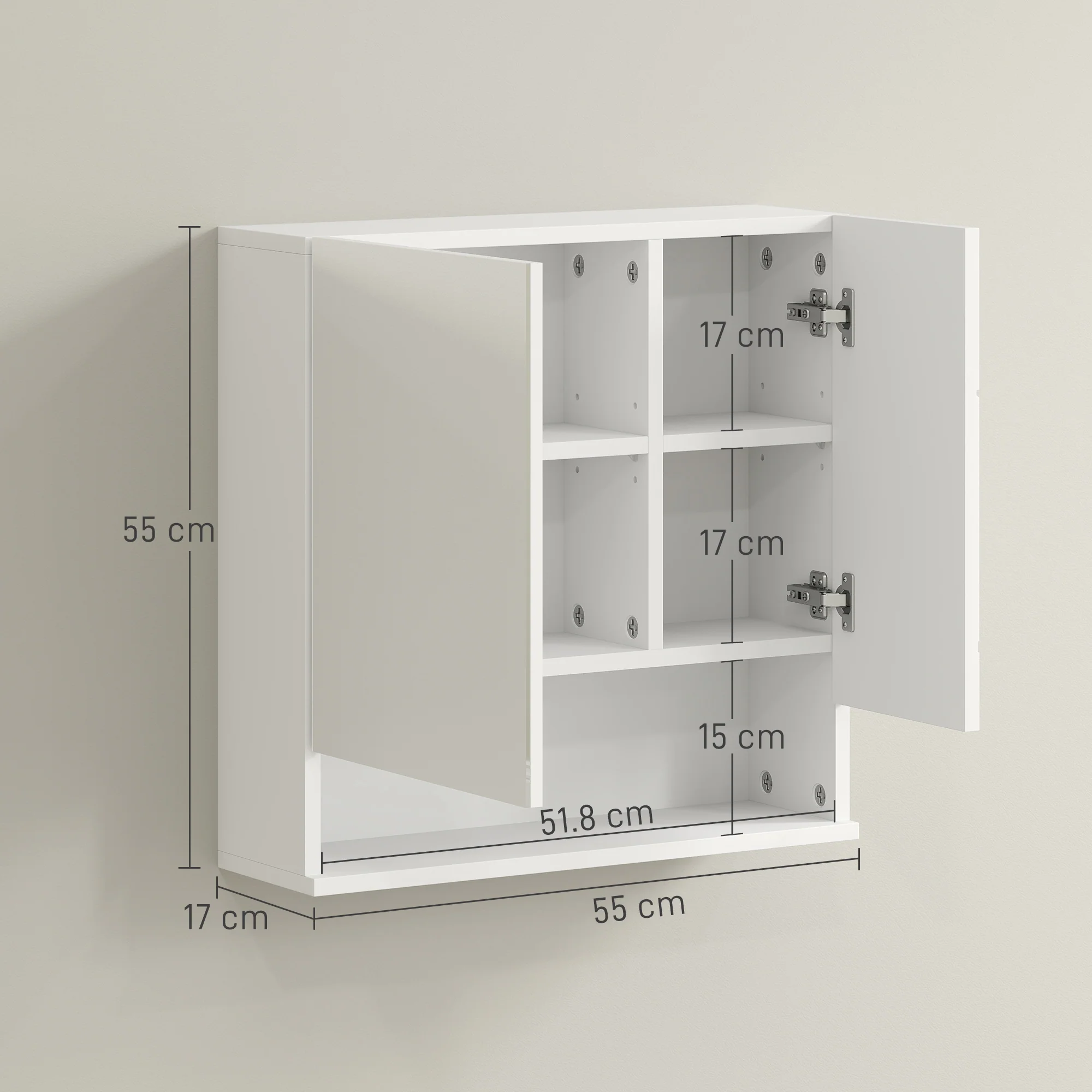 kleankin Wall Mounted Bathroom Storage Cupboard W/ Mirror and Shelf, White - Image 5