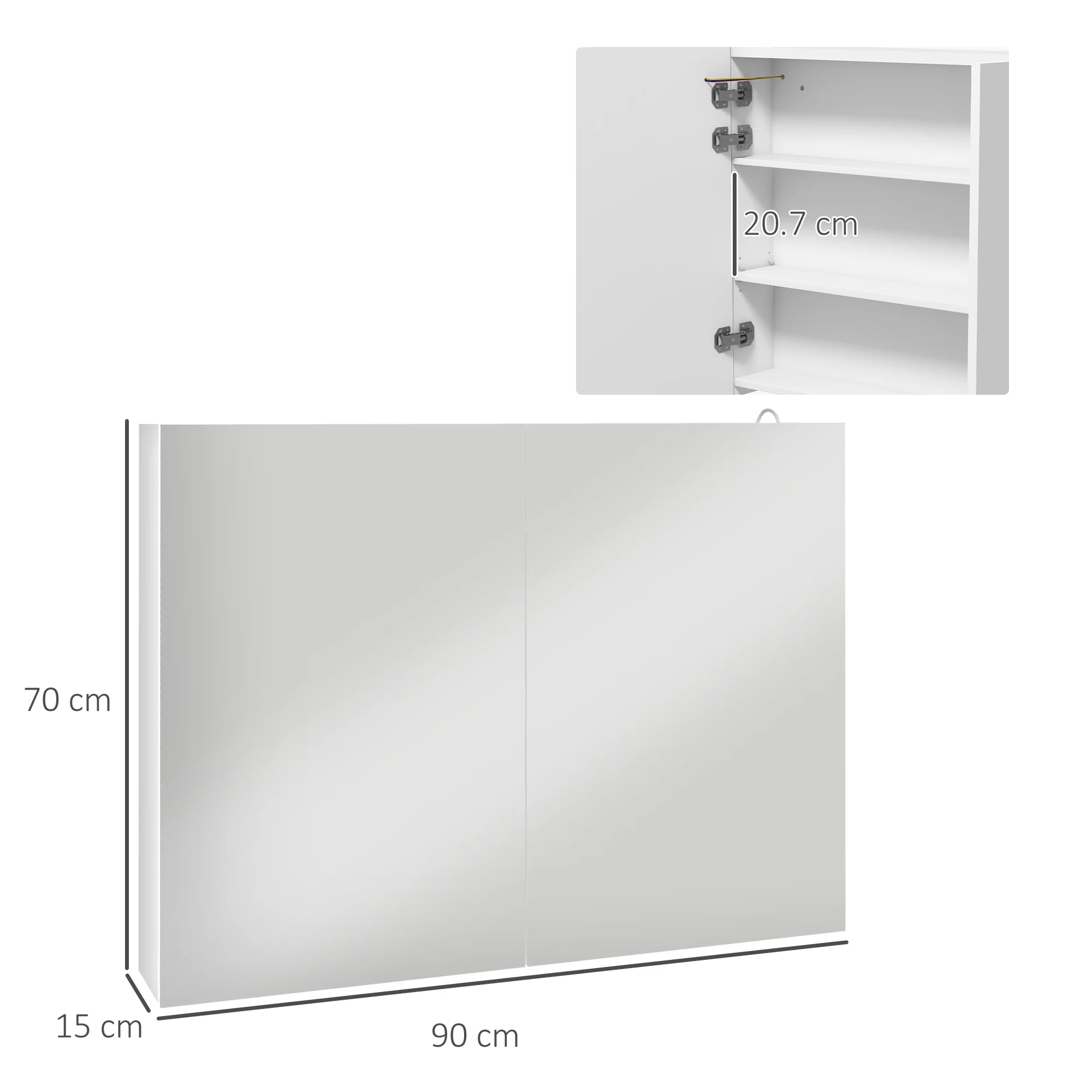 kleankin Wall Mounted Bathroom Storage Cupboard with Mirror, LED Light, USB - Image 5