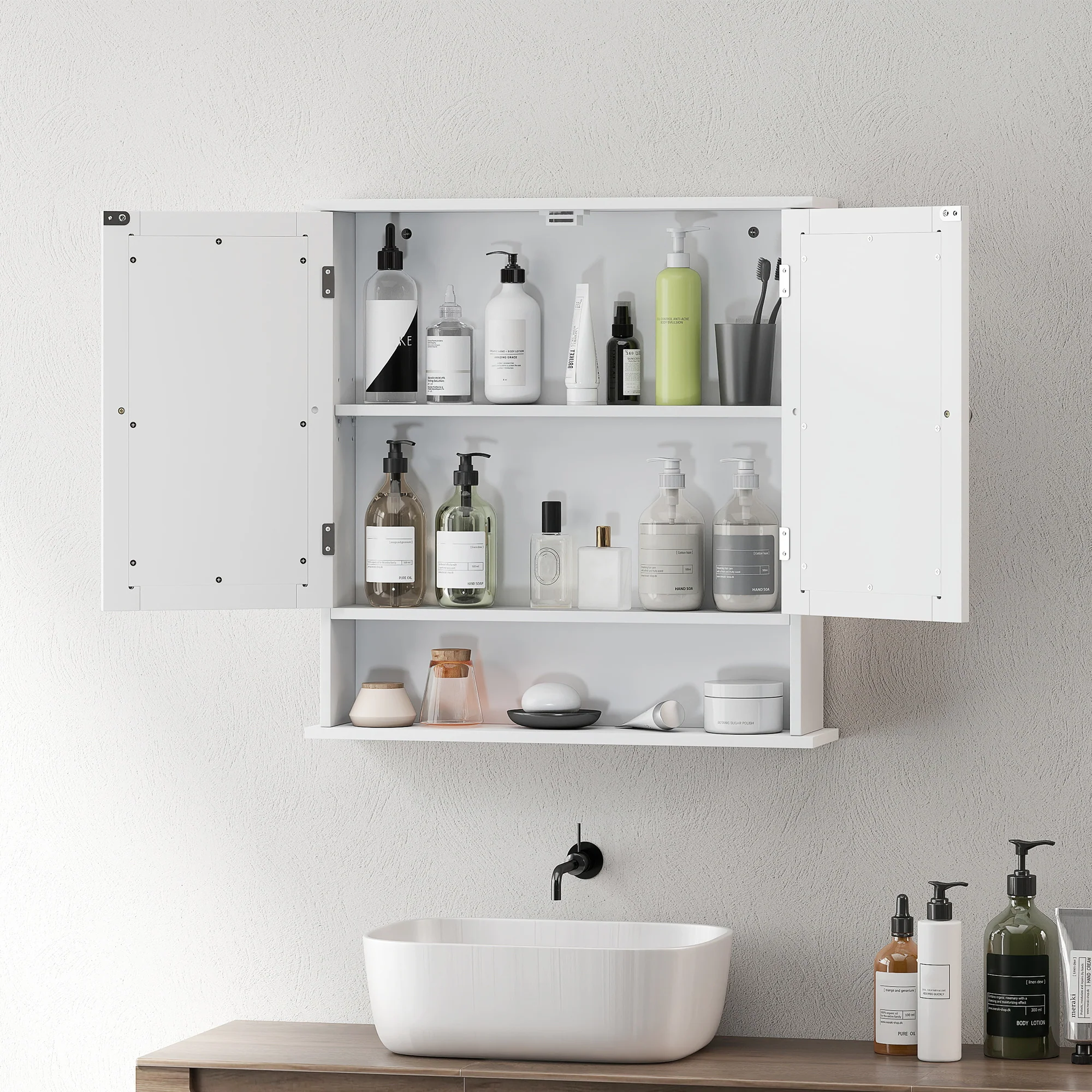 kleankin Wall Mounted Mirror Cabinet W/ Double Mirror Doors & Adjustable Shelf - Image 6