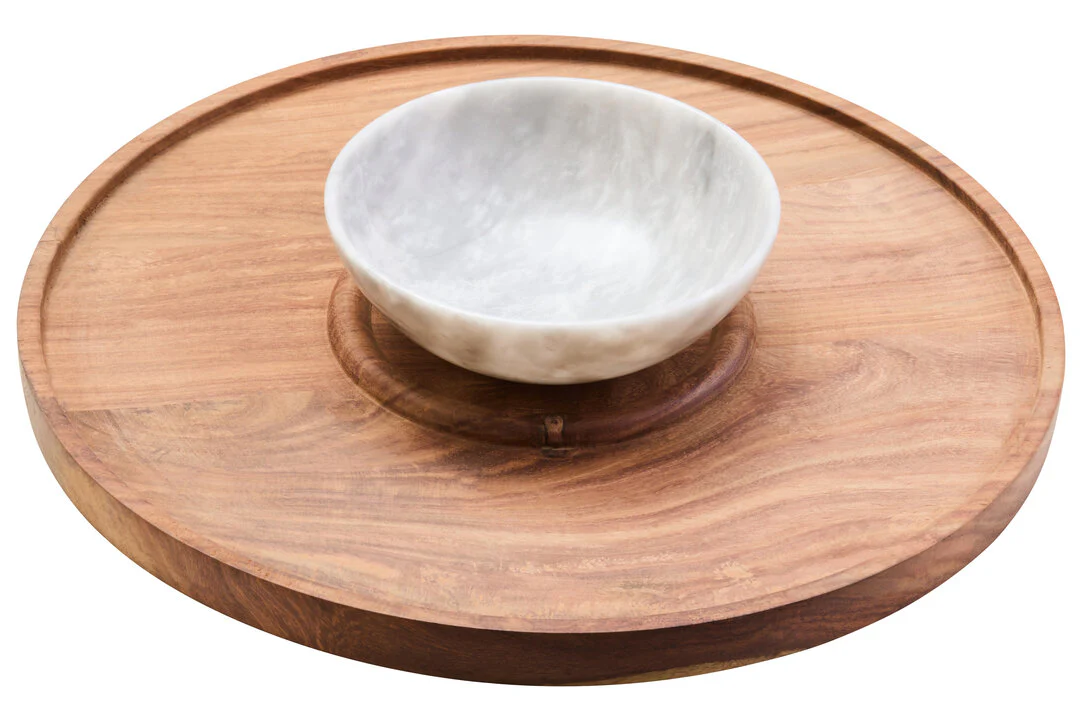 Kora Acacia Wood And White Marble Chip And Dip Platter - Image 2