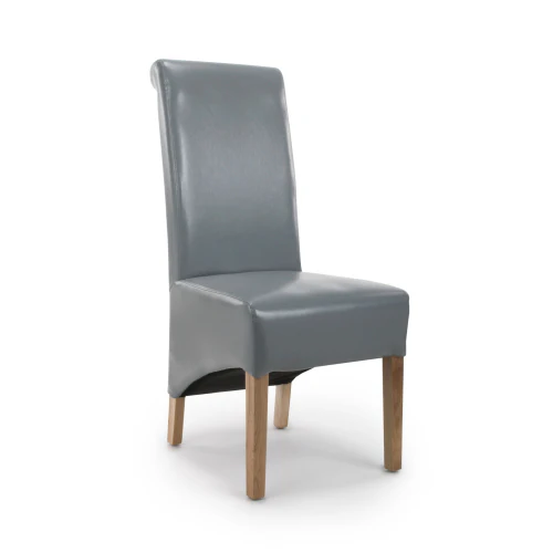 Krista Roll Back Bonded Leather Grey Dining Chair - Set Of 2