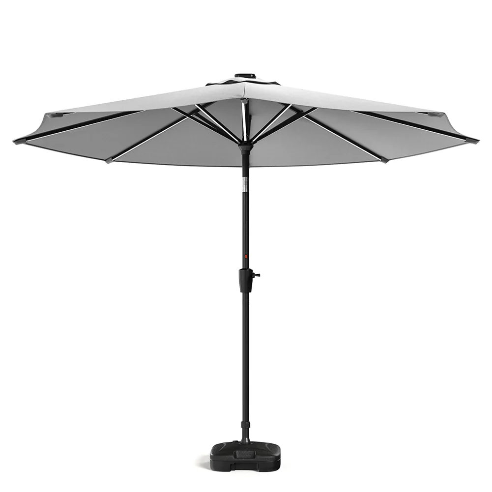 Large Solar Powered LED Patio Parasol Umbrella for Outdoor Garden Patio with Base Grey - Image 3