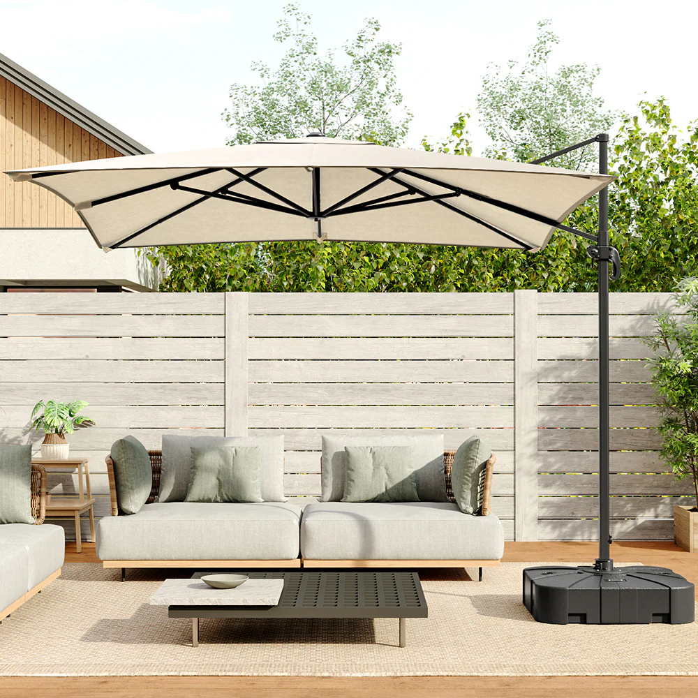 Large Square Canopy Rotating Outdoor Cantilever Parasol With Base - Image 11