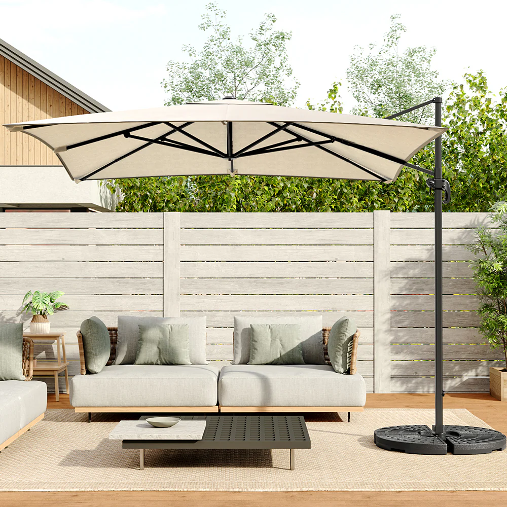 Large Square Canopy Rotating Outdoor Cantilever Parasol With Base - Image 14