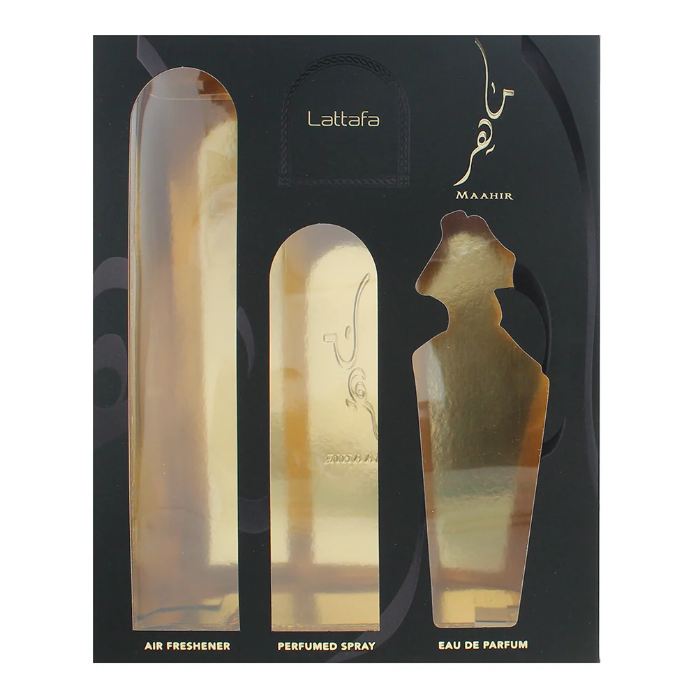 Lattafa Maahir 3 Piece Gift Set: Eau De Parfum 100ml - Air Freshener 300ml - Perfumed Body Spray 200ml - Image 3