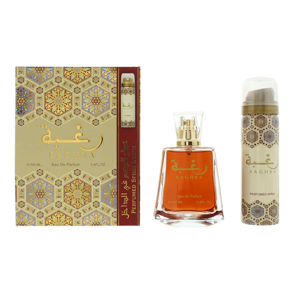 Lattafa Raghba 2 Piece Gift Set: Eau De Parfum 100ml - Deodorant Spray 50ml