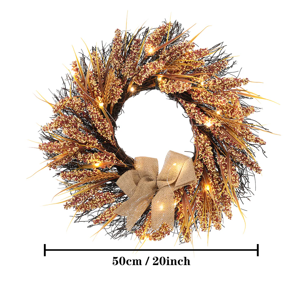 LED Golden Wheat Harvest Wreath - Image 5