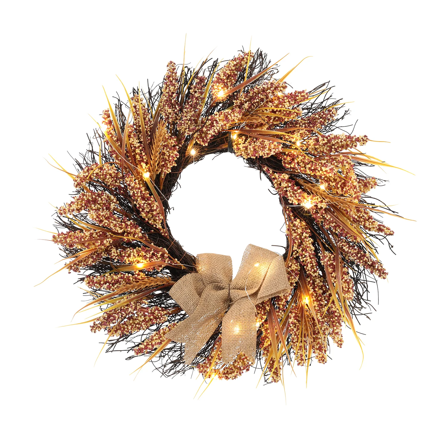 LED Golden Wheat Harvest Wreath - Image 6