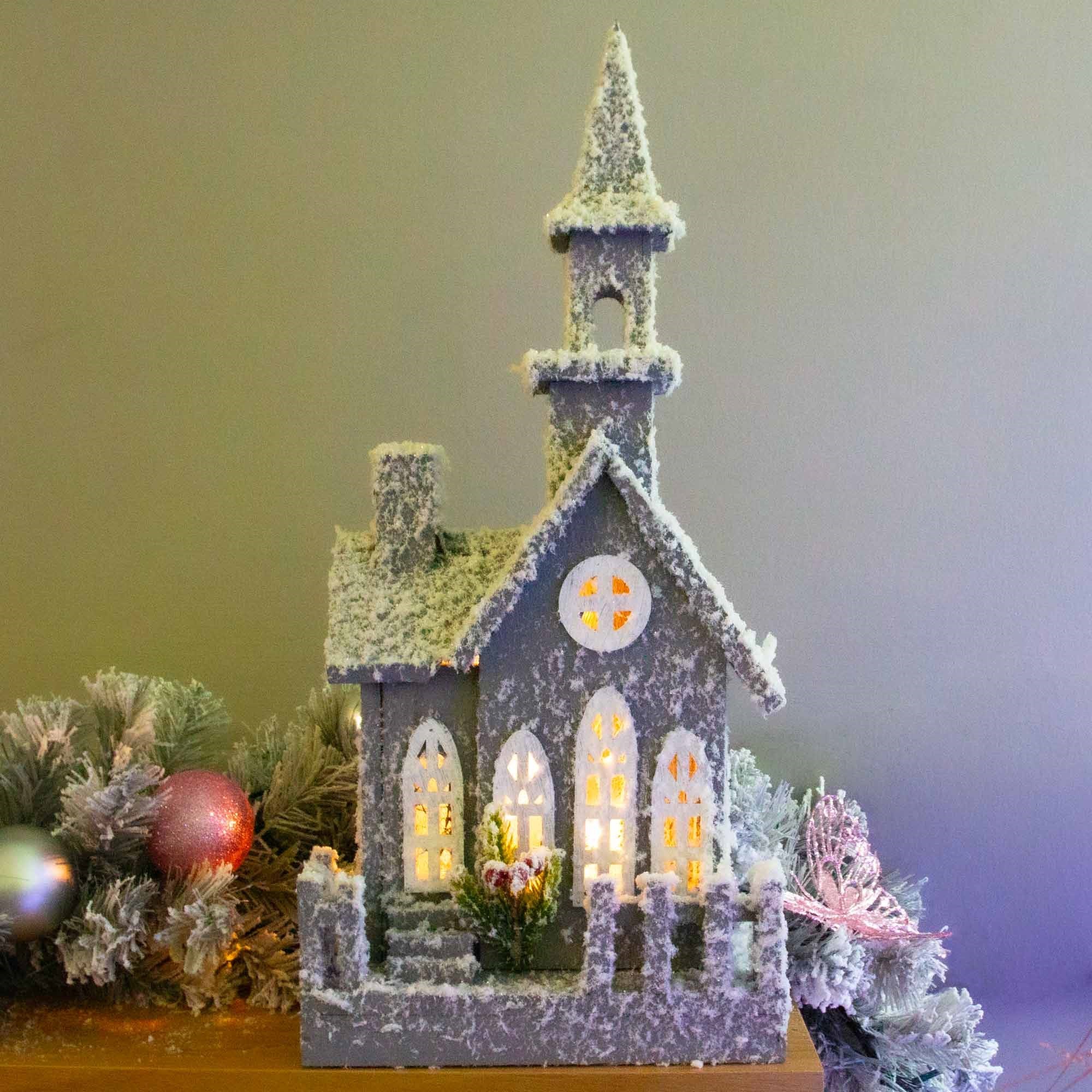 Christmas Sparkle Wooden House Silver with 10 Warm White Lights - Image 2