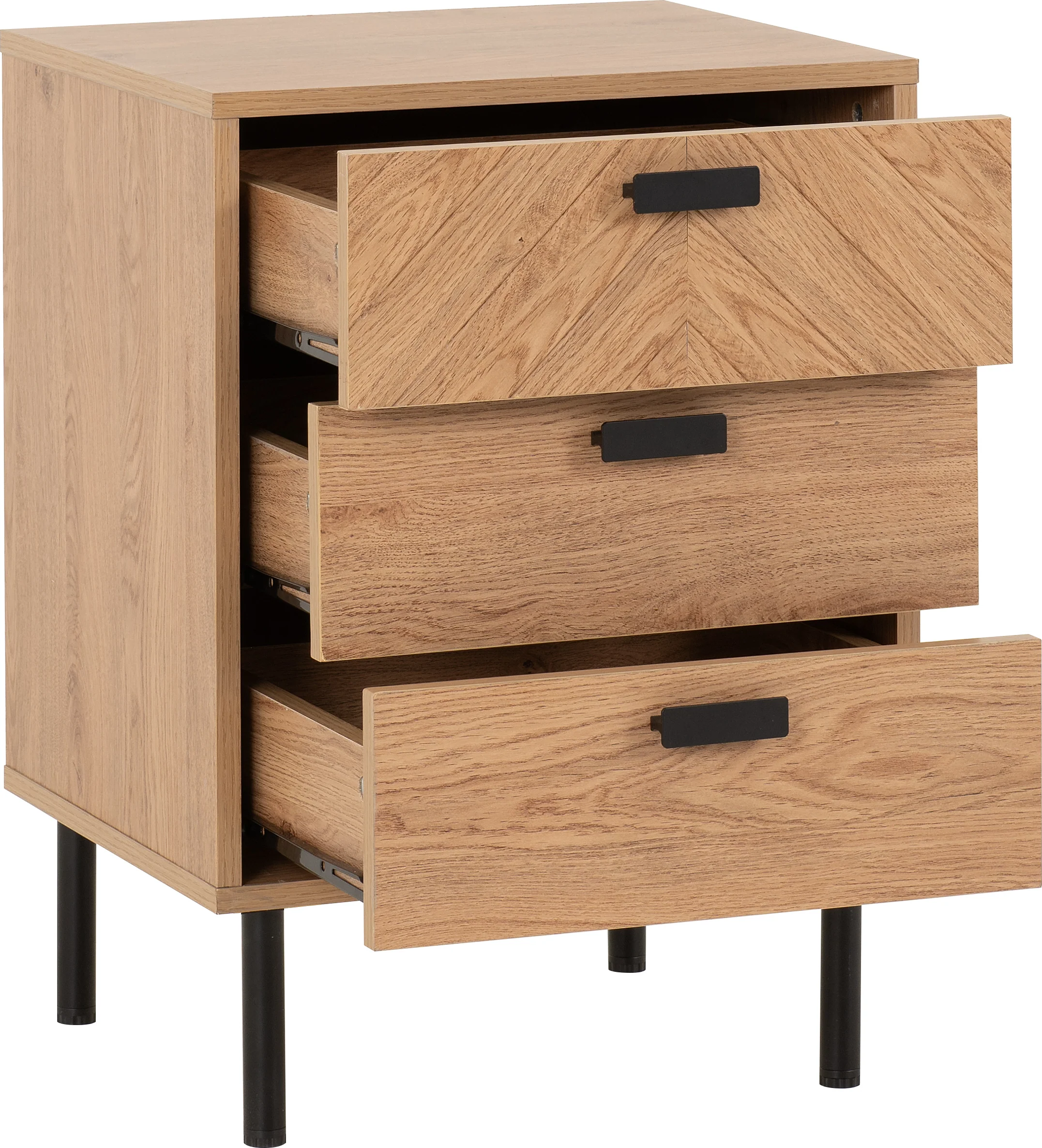LEON 3 DRAWER BEDSIDE - MEDIUM OAK EFFECT - Image 2