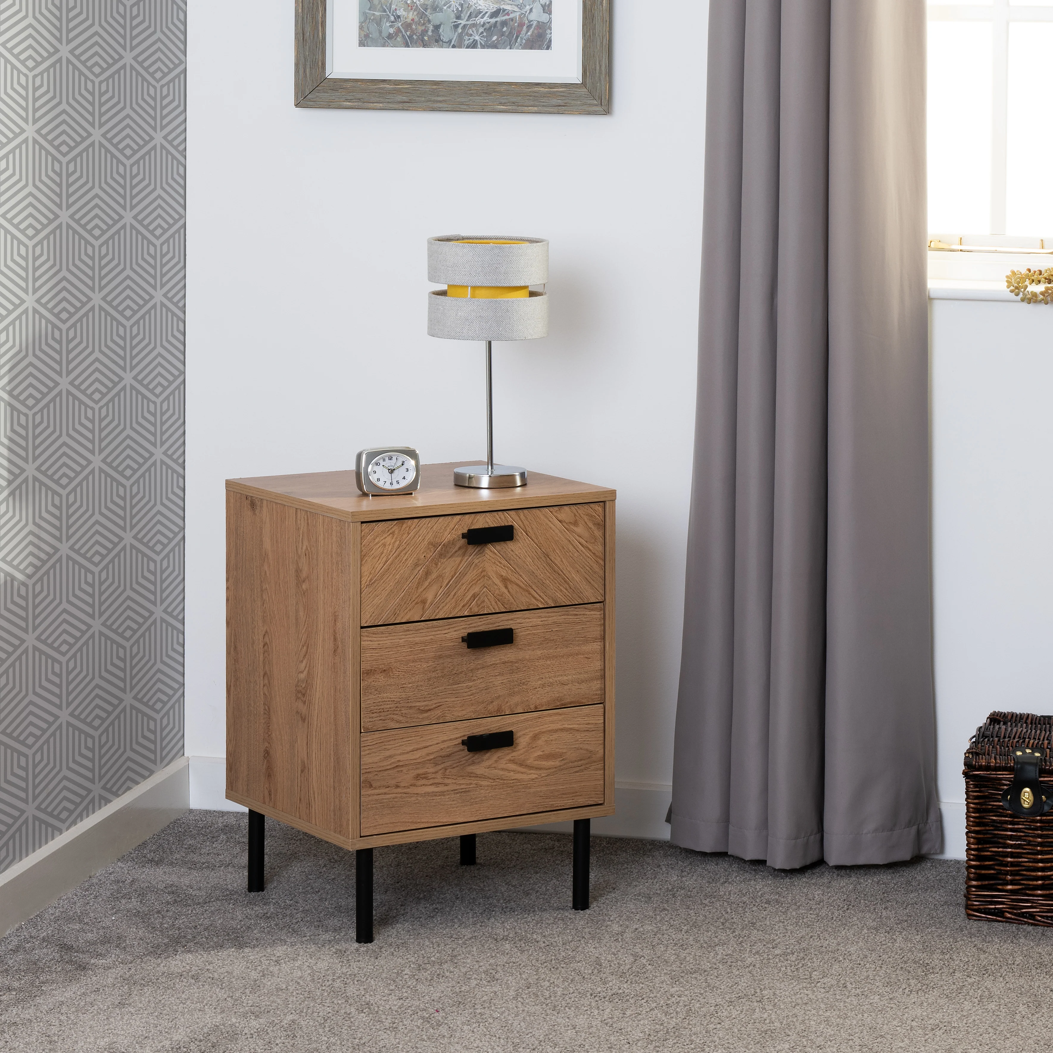 LEON 3 DRAWER BEDSIDE - MEDIUM OAK EFFECT - Image 7