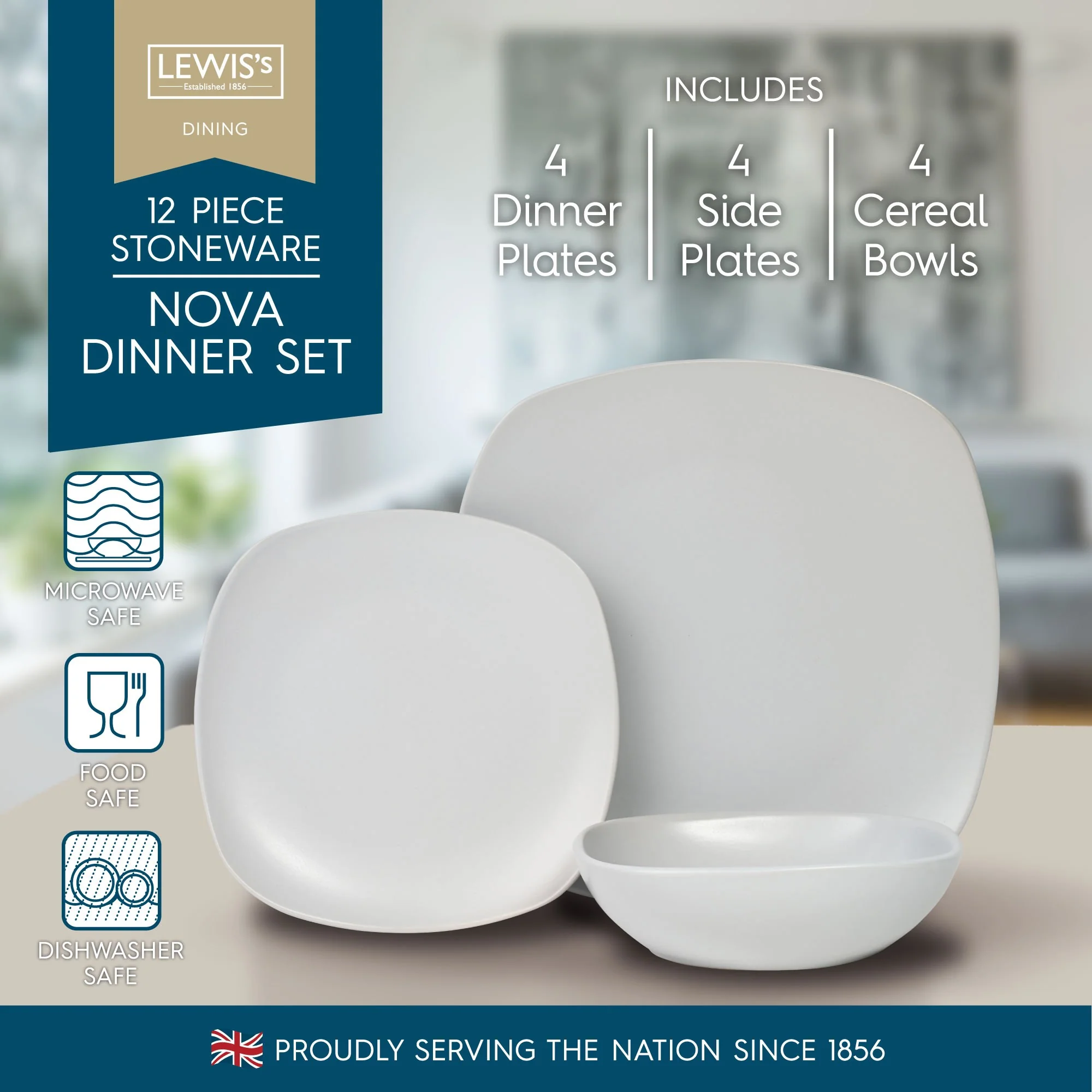 Lewis's 12 Piece Nova Dinner Set - Light Grey - Image 3