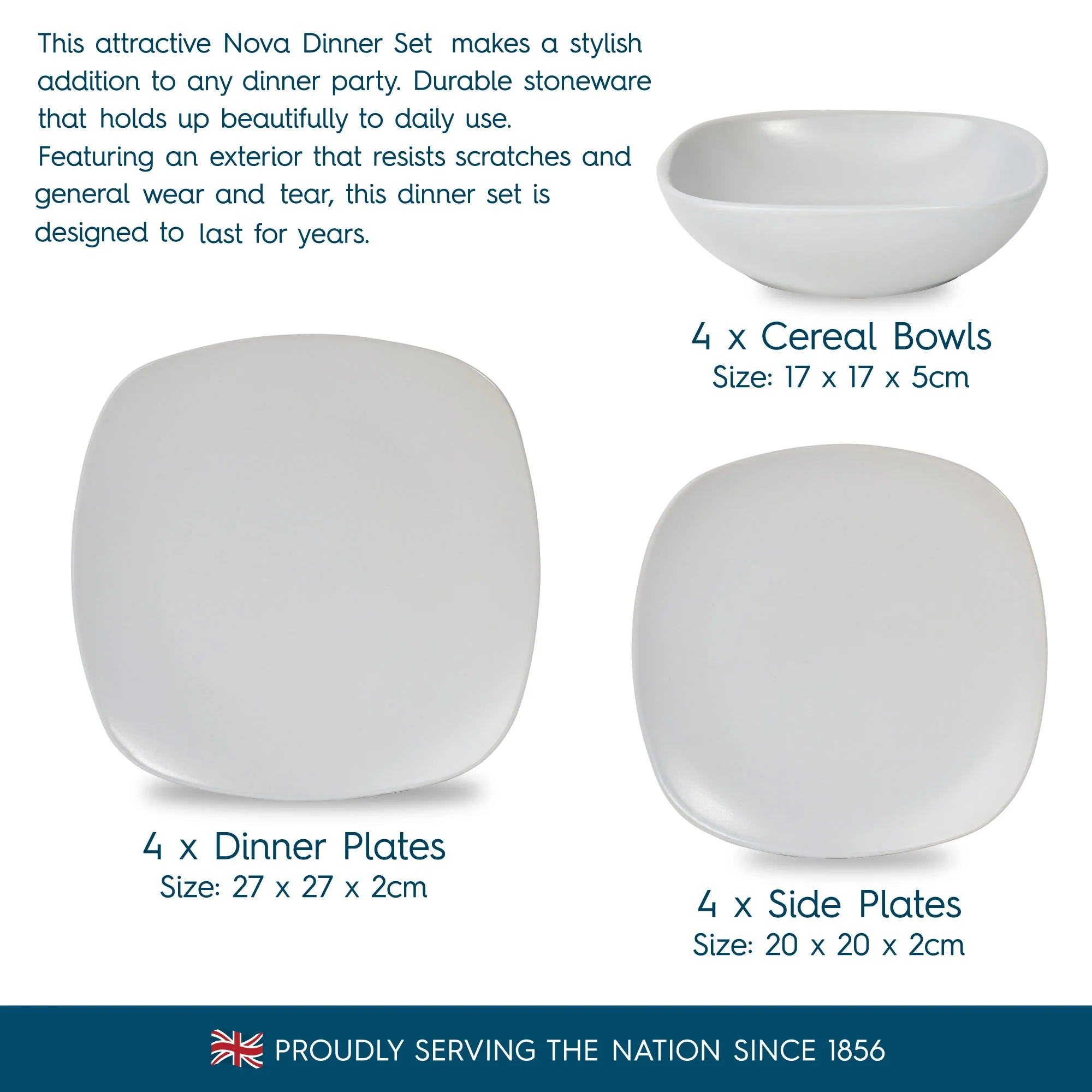 Lewis's 12 Piece Nova Dinner Set - Light Grey - Image 4