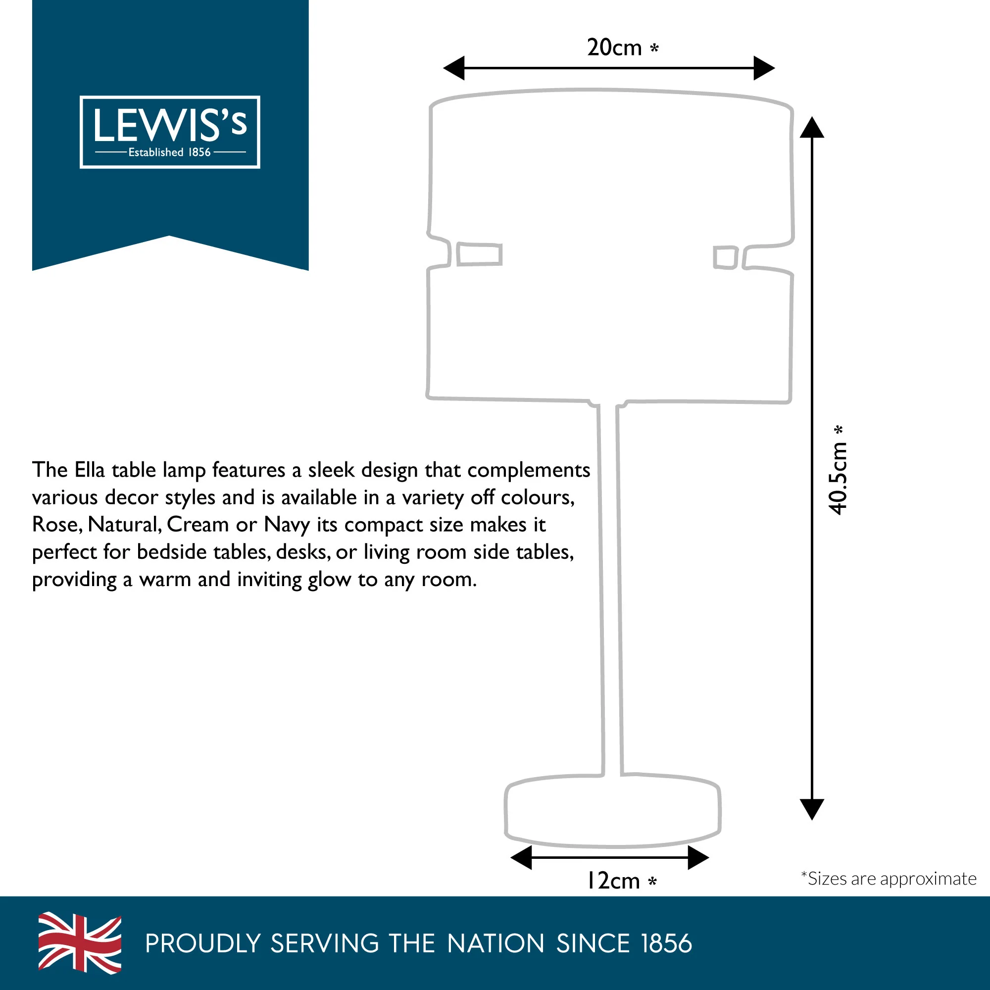 Lewis's Ella Table Lamp (20x40.5CM) - Image 5