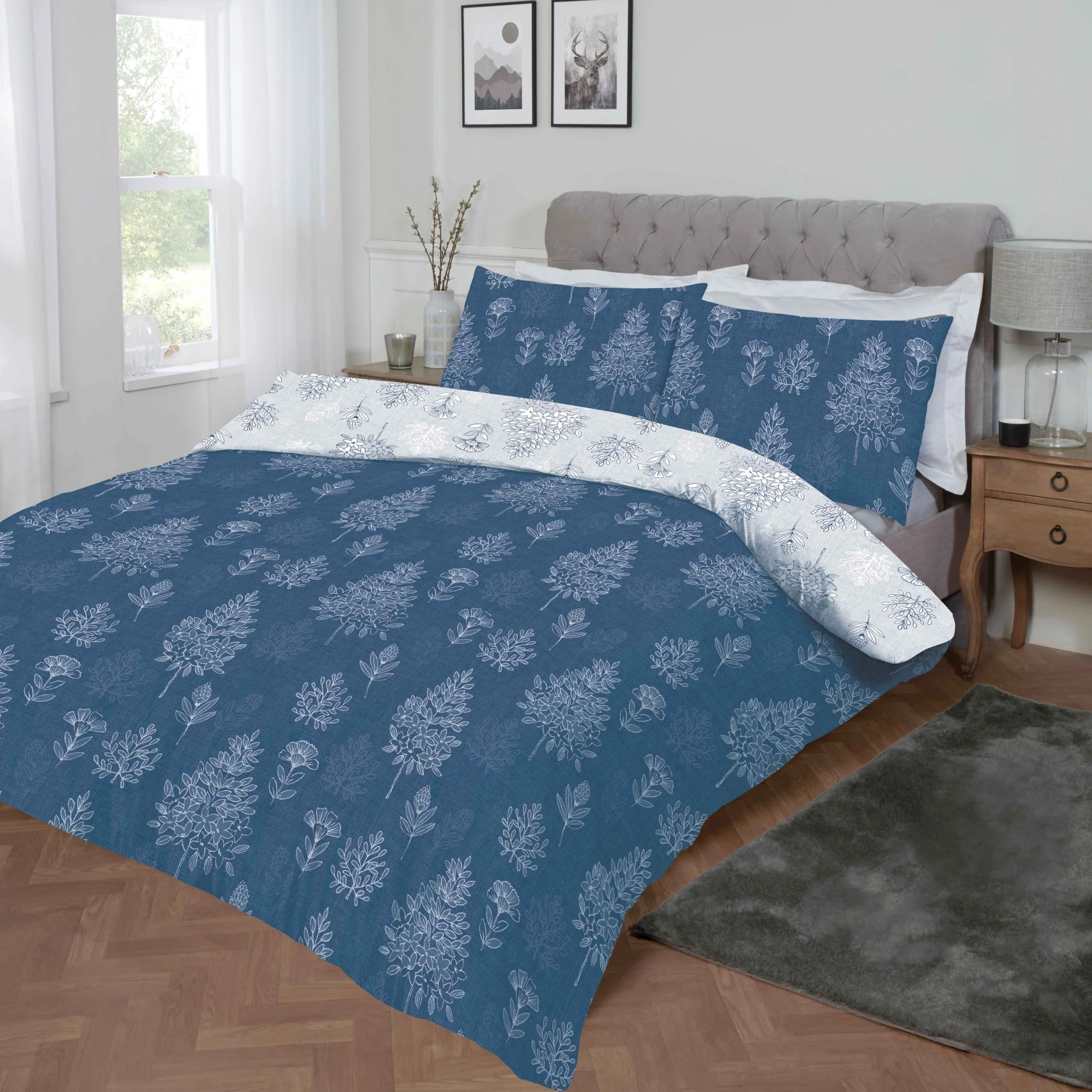 Lewis's Freya Brushed Cotton Duvet Set - Blue - Image 2