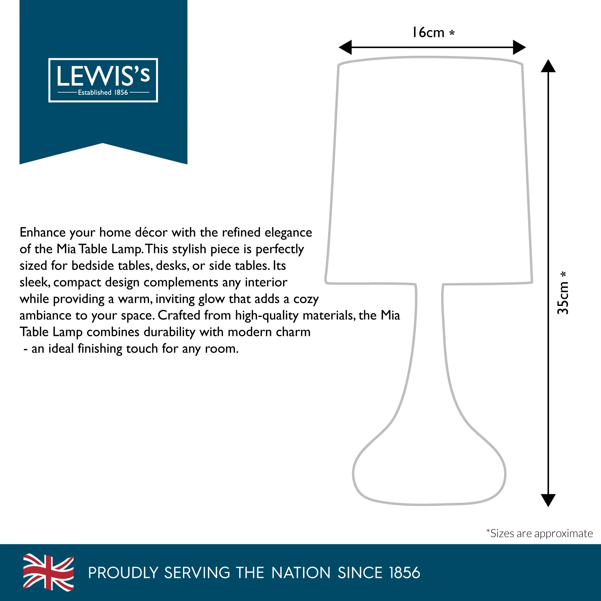 Lewis's Mia Table Lamp - Ivory - Image 3