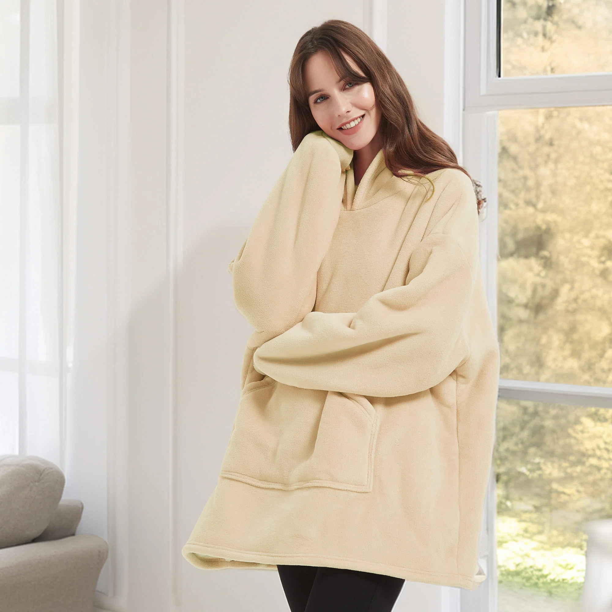 Lewis's Sherpa Fleece Lined Hooded Throw - Natural - Image 3