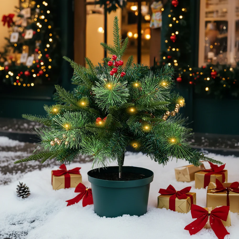Lifeideas 1 Pack Artificial Christmas Tree Urn Filler Decoration with String Lights