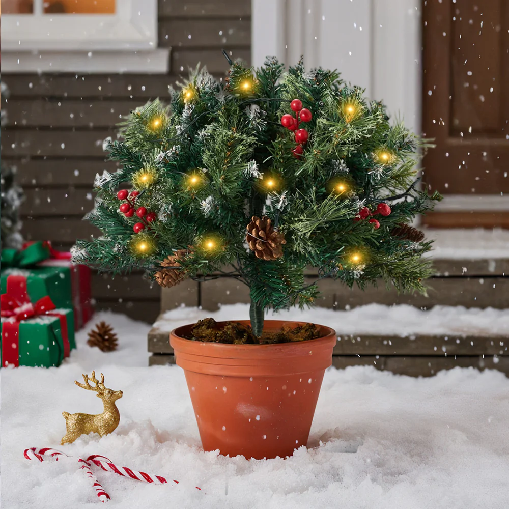 Lifeideas 1 Pack Artificial Pre-Lit Christmas Planter Bushes Decoration