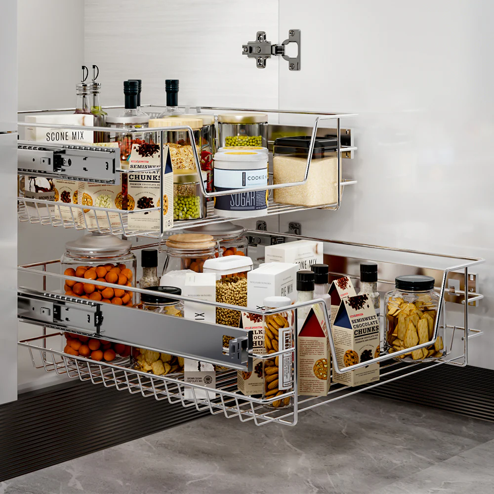 Lifeideas 2 Pack Metal Sliding Wire Baskets for Kitchen Cabinets