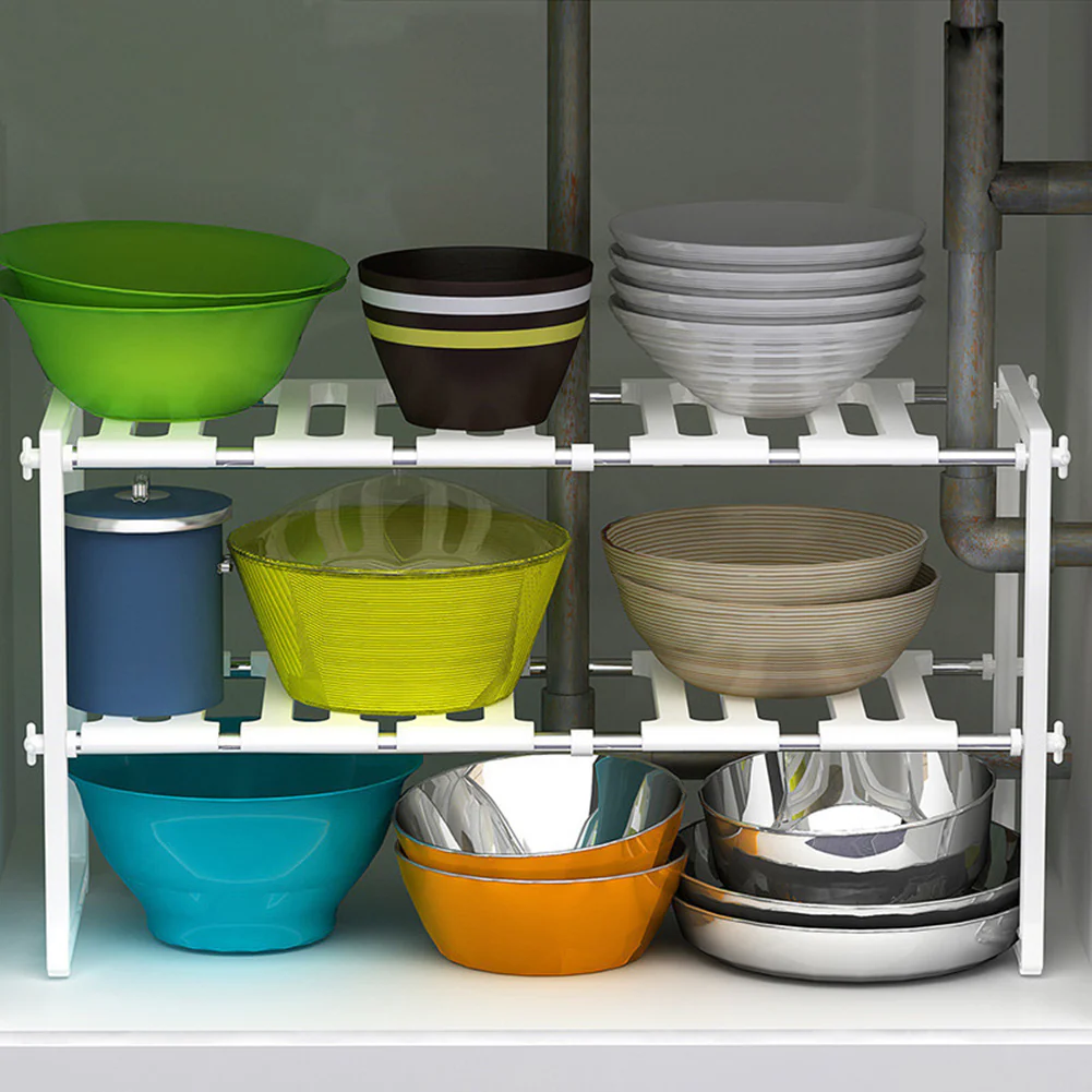 Lifeideas 2-Tier Adjustable Under Sink Storage Rack - Image 3