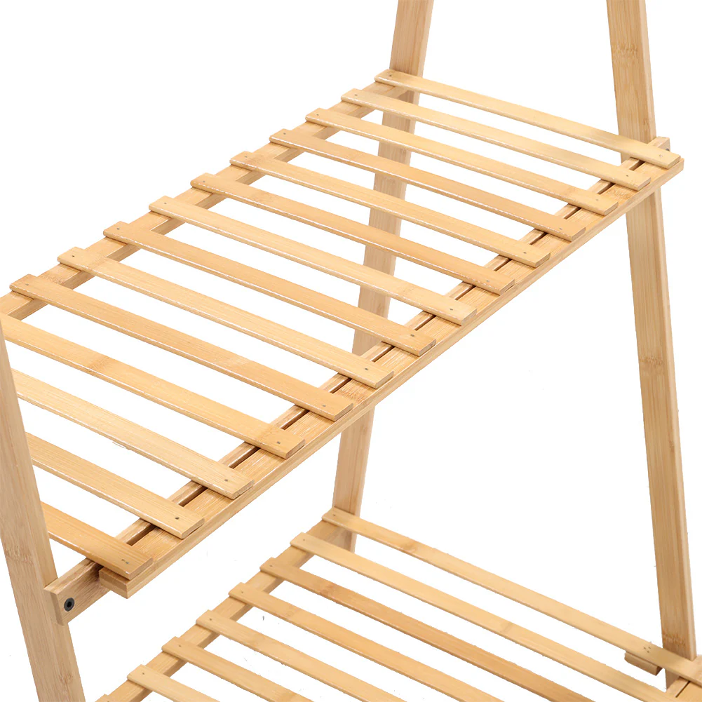 Lifeideas 2-Tier Bamboo Hanging Plant Stand Folding Planter Rack - Image 4