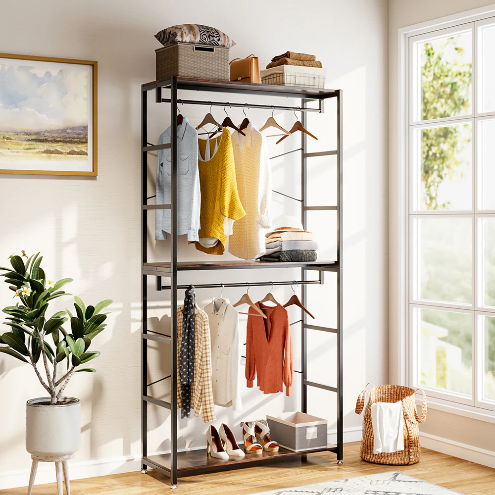 Lifeideas 2 Tier Clothing Rack with Storage Shelves - Image 2