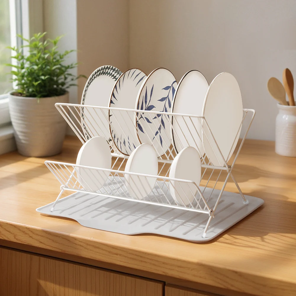 Lifeideas 2-Tier Foldable Countertop Dish Drying Rack with Drip Tray - Image 2