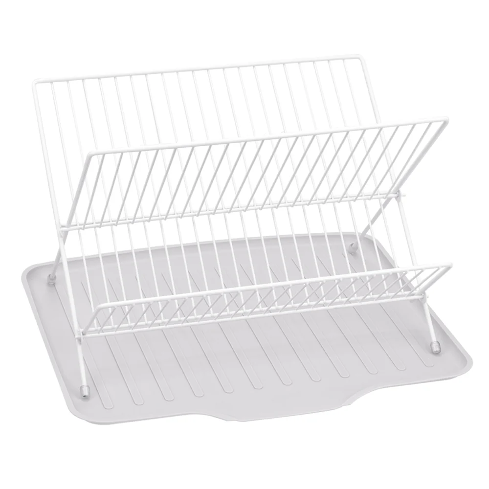 Lifeideas 2-Tier Foldable Countertop Dish Drying Rack with Drip Tray - Image 4