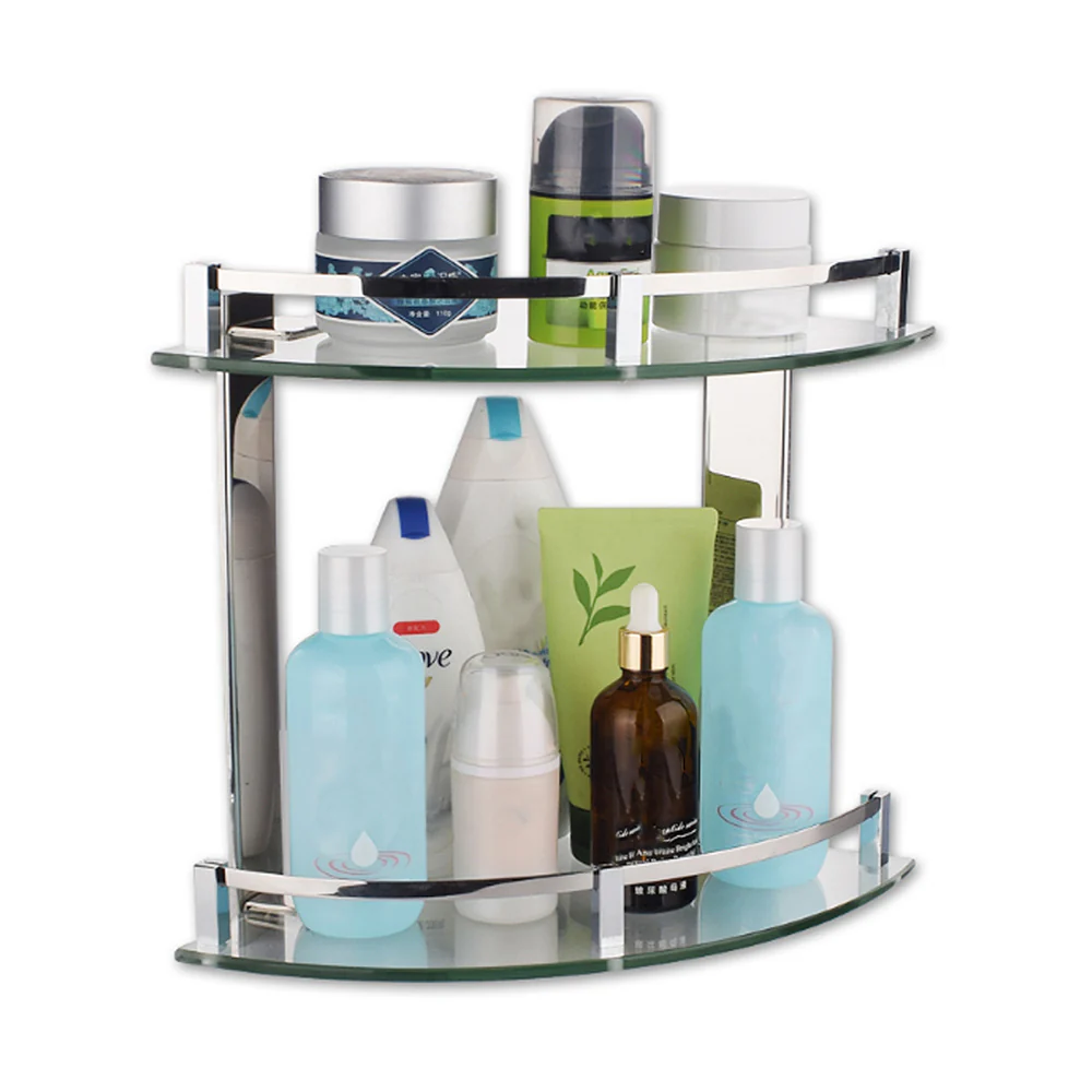 Lifeideas 2-Tier Tempered Glass Corner Shelf Bathroom Wall Mounted - Image 2