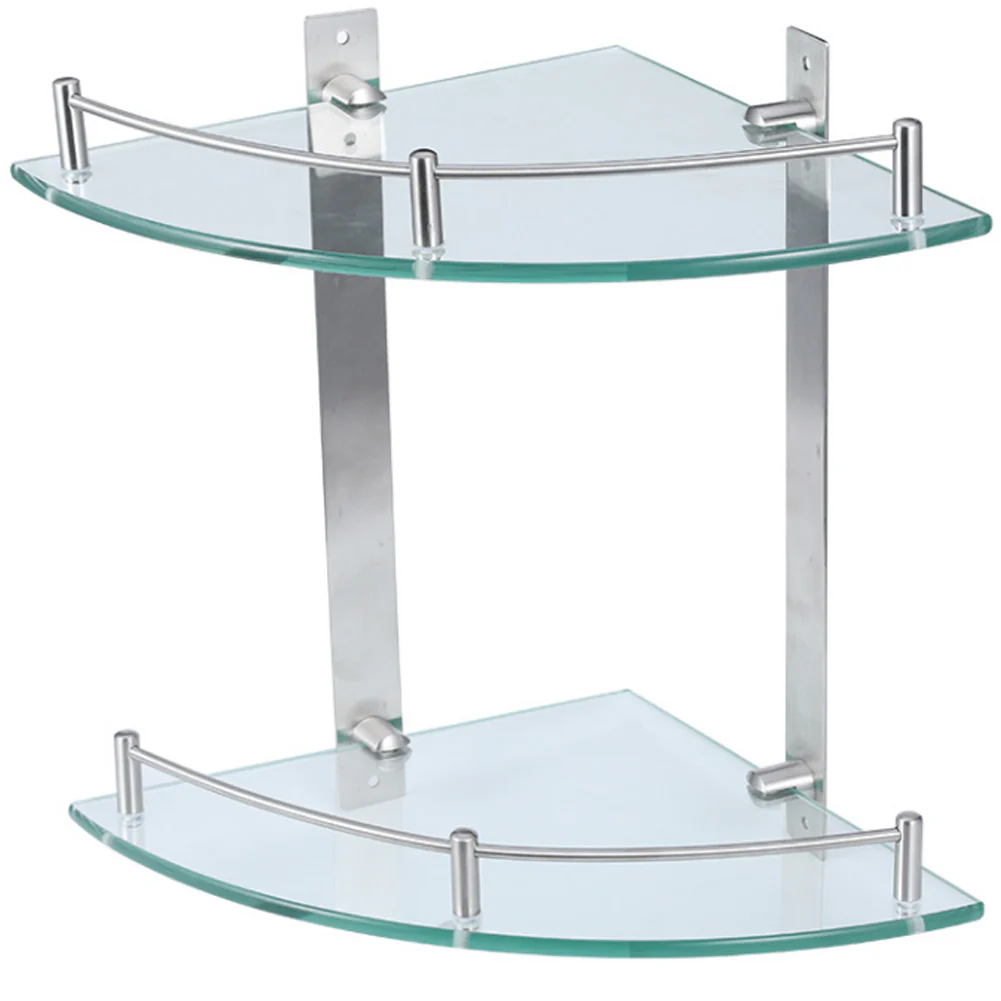Lifeideas 2-Tier Tempered Glass Corner Shelf Bathroom Wall Mounted - Image 3