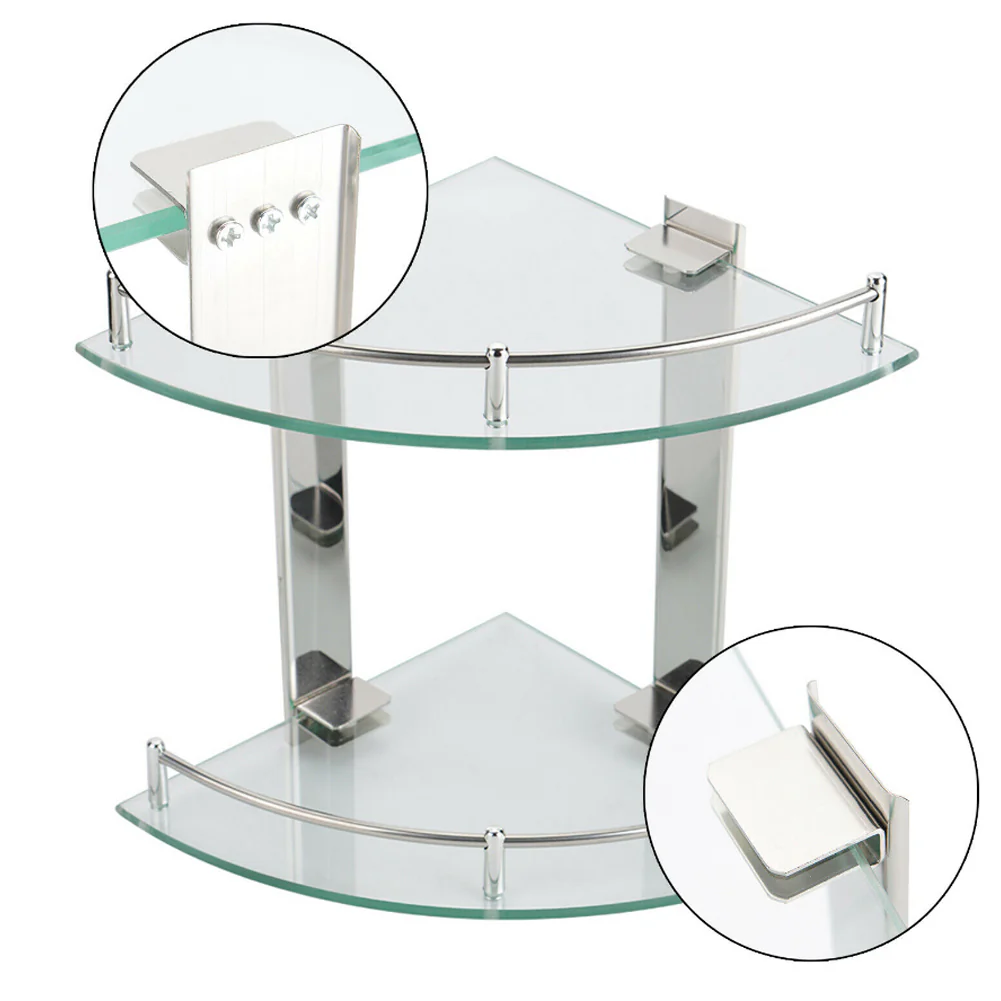 Lifeideas 2-Tier Tempered Glass Corner Shelf Bathroom Wall Mounted - Image 6
