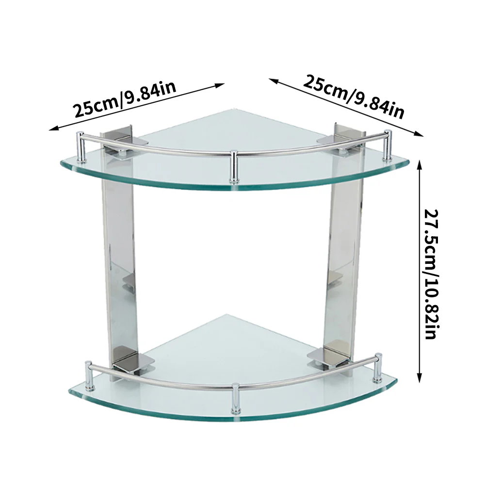 Lifeideas 2-Tier Tempered Glass Corner Shelf Bathroom Wall Mounted - Image 7