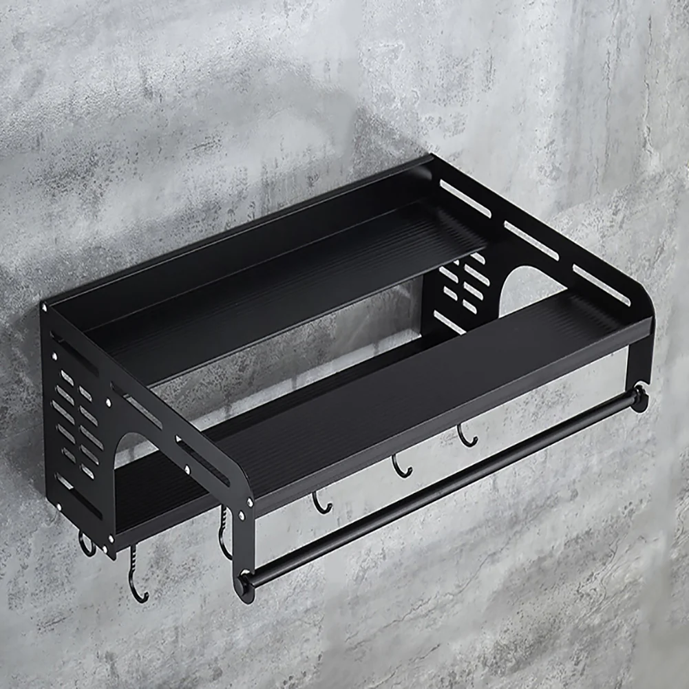 Lifeideas 2-Tier Wall-Mounted Microwave Shelf Spice Rack with 10 Hooks - Image 7