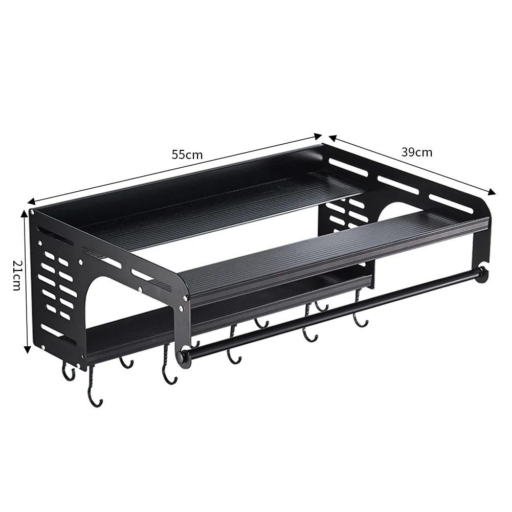 Lifeideas 2-Tier Wall-Mounted Microwave Shelf Spice Rack with 10 Hooks - Image 8