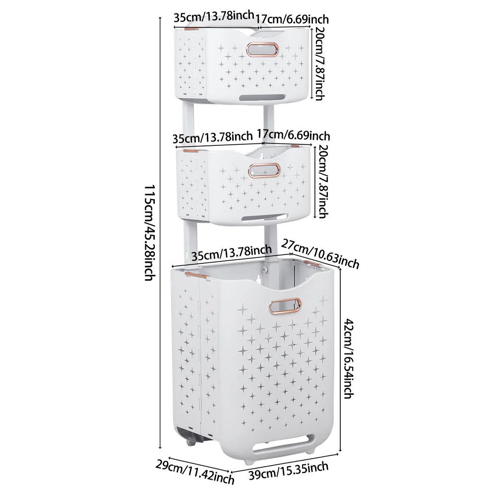 Lifeideas 3-Tier Foldable Laundry Baskets with Casters - Image 9