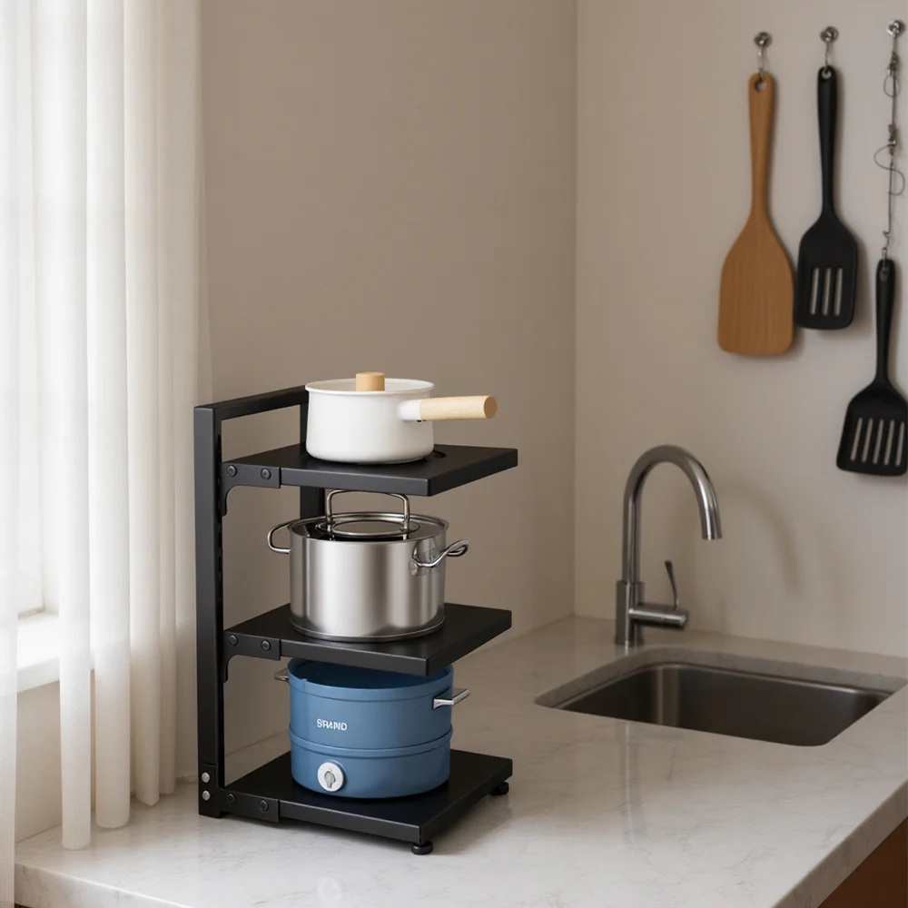 Lifeideas 3-Tier Height-Adjustable Kitchen Pan Organizer Rack
