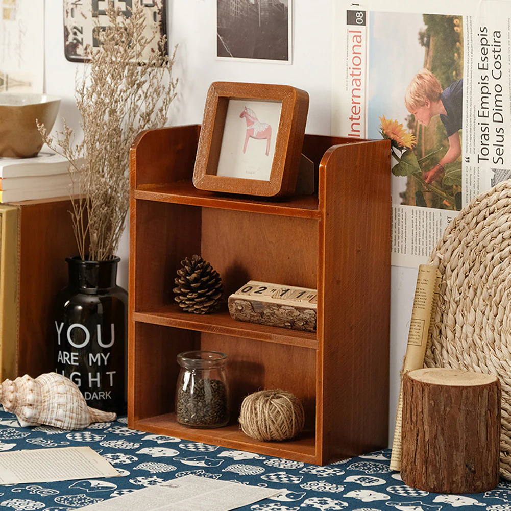 Lifeideas 3-Tier Retro Tabletop Wooden Storage Rack - Image 2