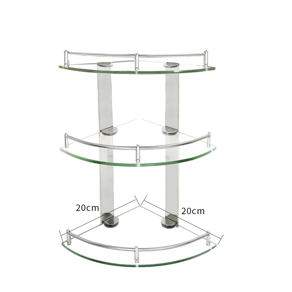 Lifeideas 3 Tiers Bathroom Tempered Glass Corner Shelf with Steel Rail Wall Mounted - Image 4