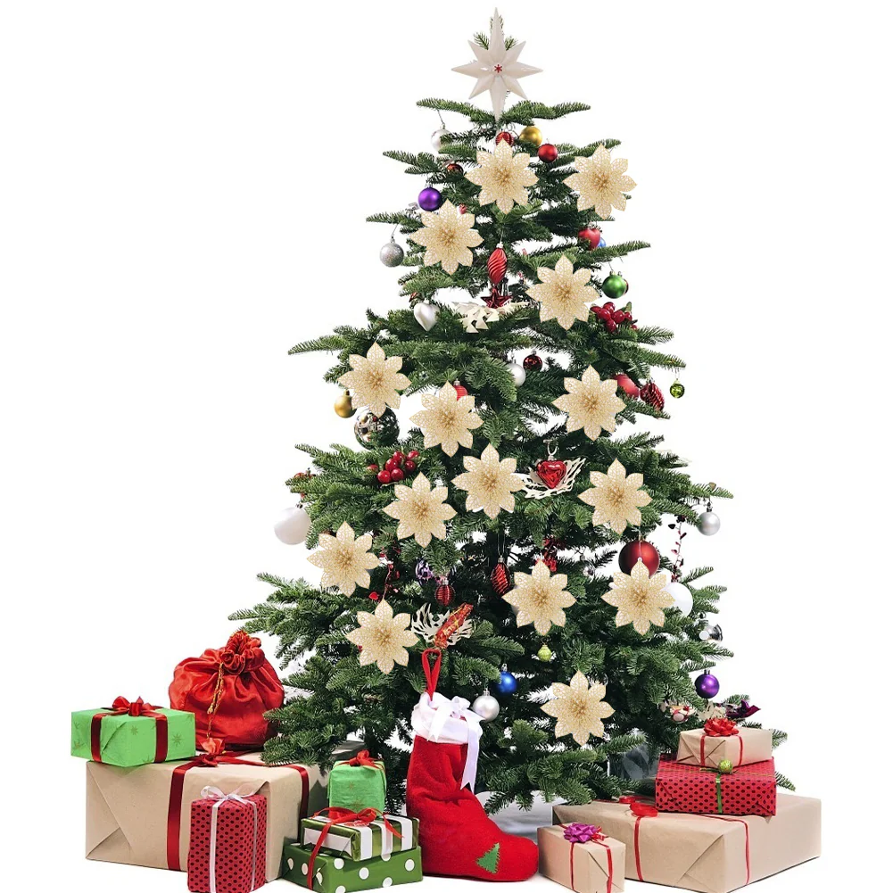Lifeideas 30 Pieces Artificial Christmas Tree Flowers Sequins Poinsettia Decoration Set - Image 2