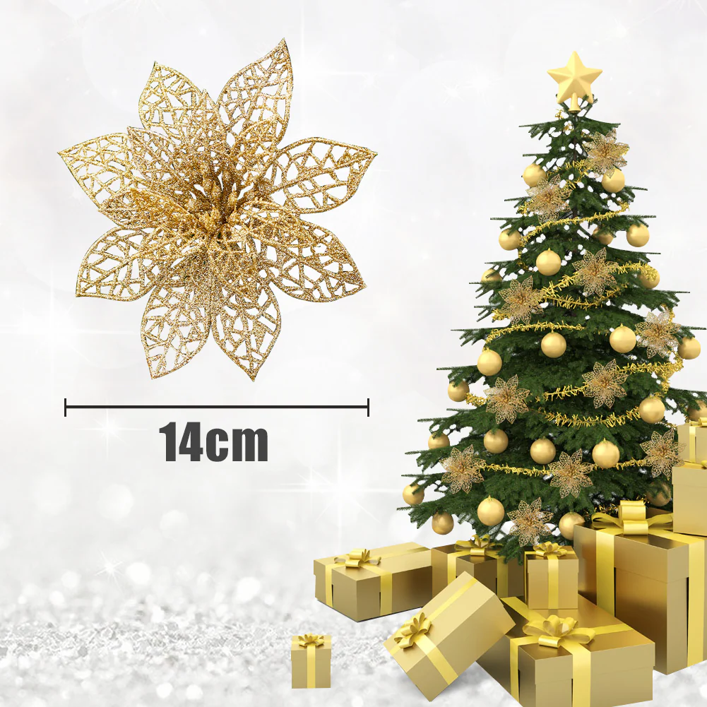 Lifeideas 30 Pieces Artificial Christmas Tree Flowers Sequins Poinsettia Decoration Set - Image 6