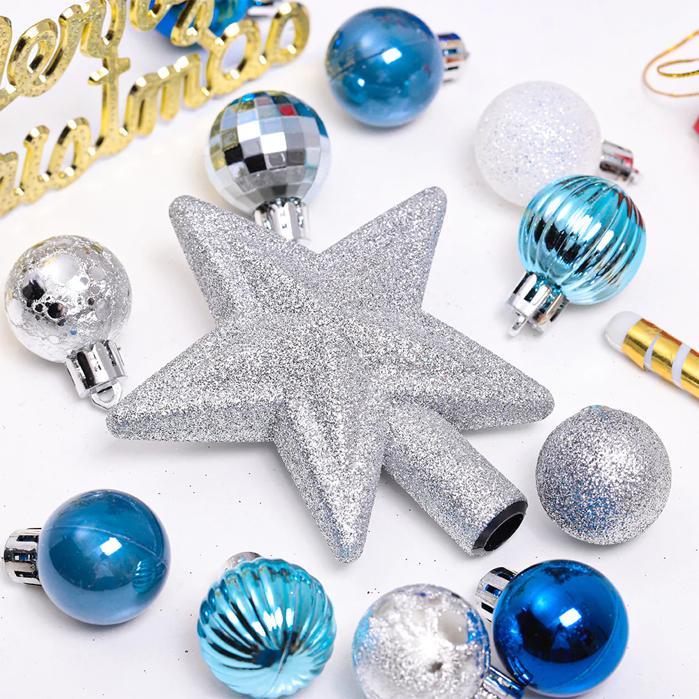 Lifeideas 30 Pieces Shatterproof Christmas Tree Ornament Set Xmas Bauble and Snowflake Tree Topper - Image 2
