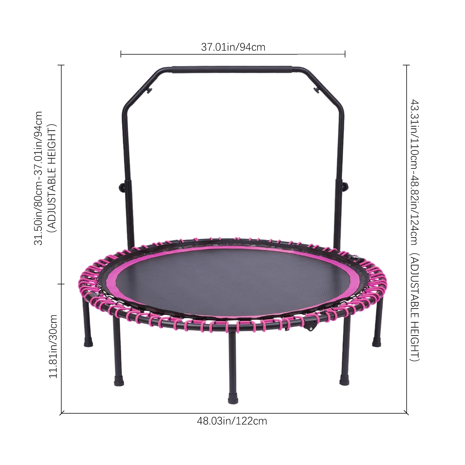 Lifeideas 48in Bungee Cords Foldable Round Trampoline with Adjustable U-Handle Bar - Image 25