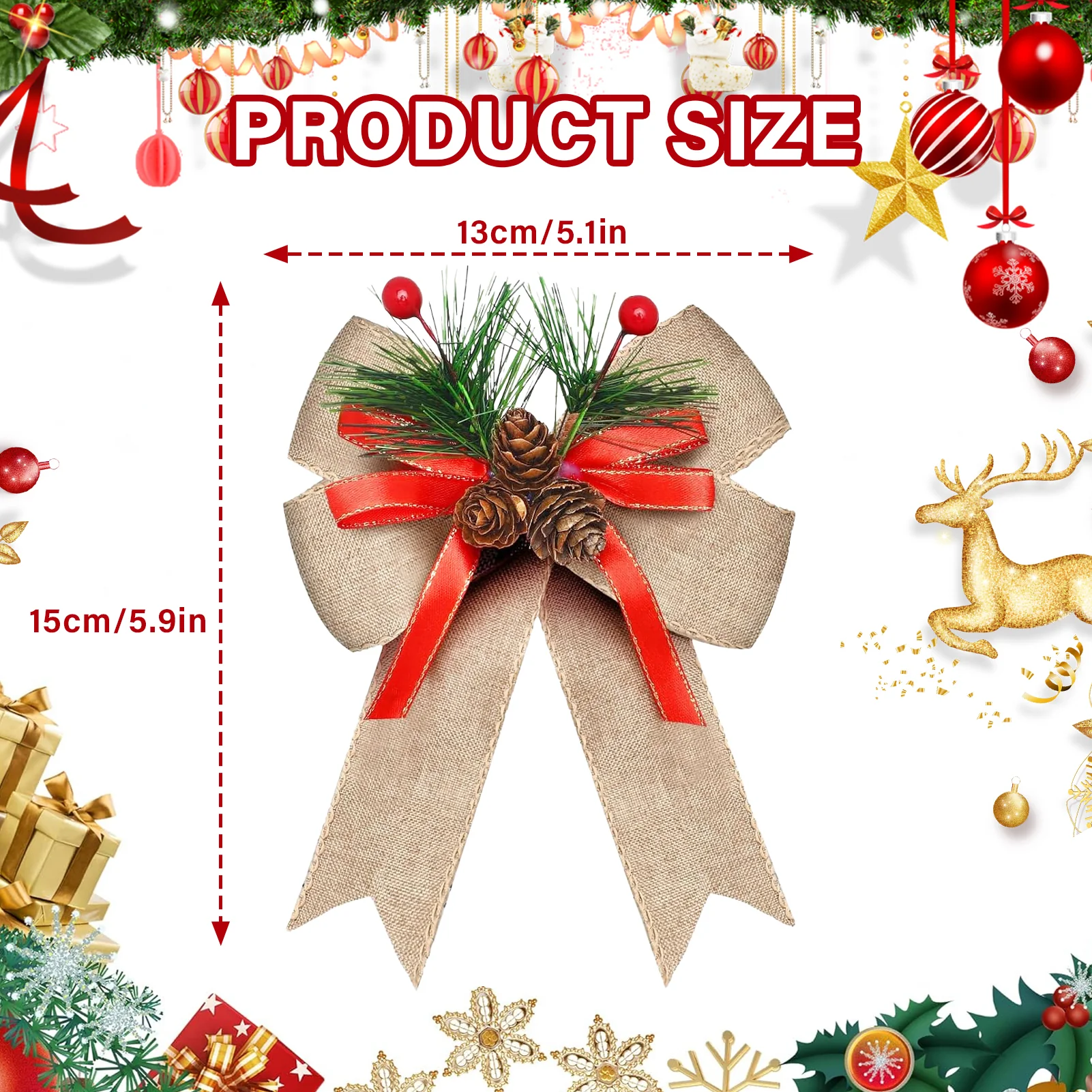 Lifeideas 6-Pack Decorative Bows with Pine Cones - Image 2