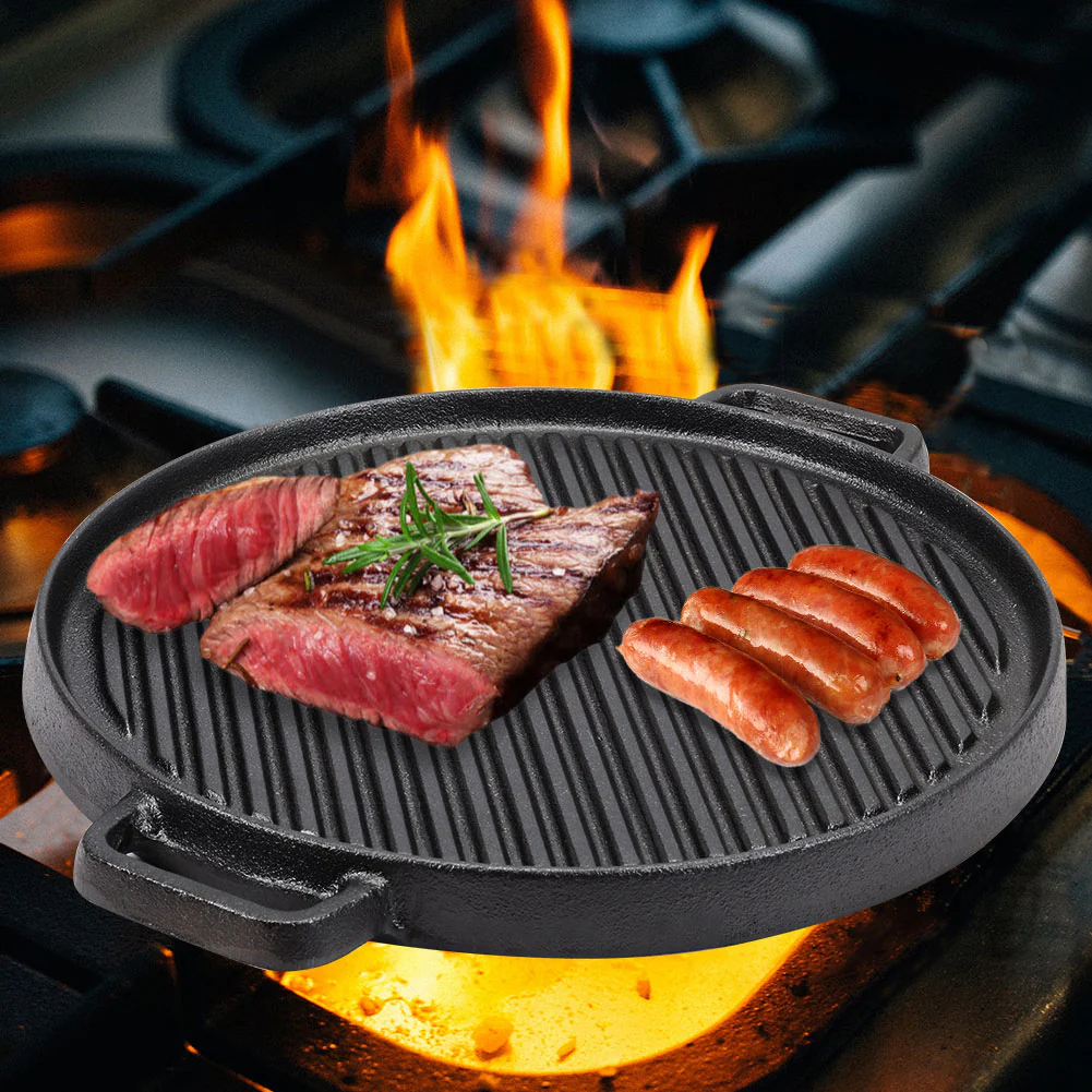 Lifeideas Black Cast Iron Grill Pan with Handles