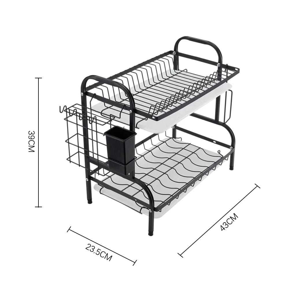 Lifeideas Black Steel Dish Drying Rack 2-Tier - Image 8