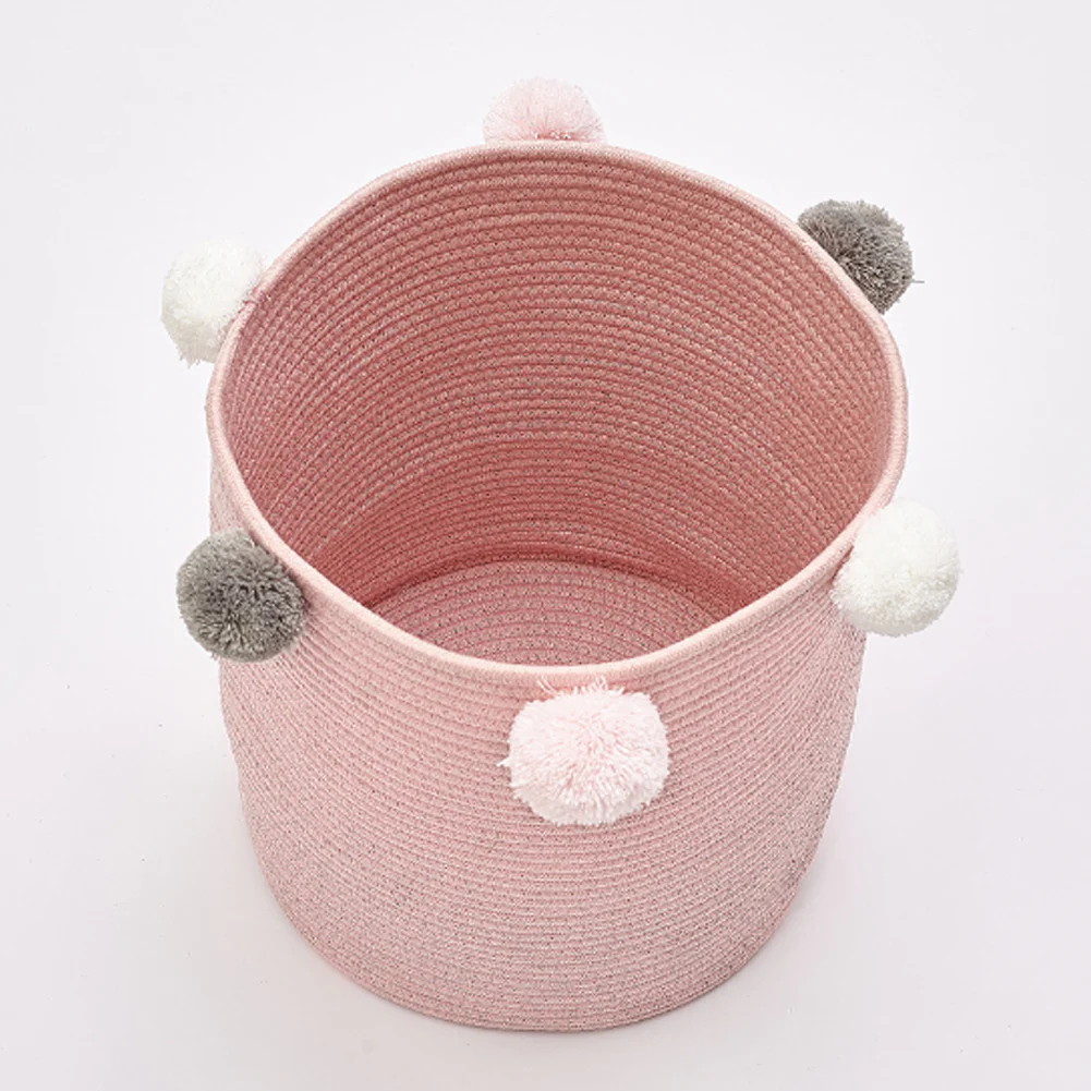 Lifeideas Cotton Rope Basket Woven Laundry Blanket Toy Basket Organizer with Pompom Living Room Pink - Image 4