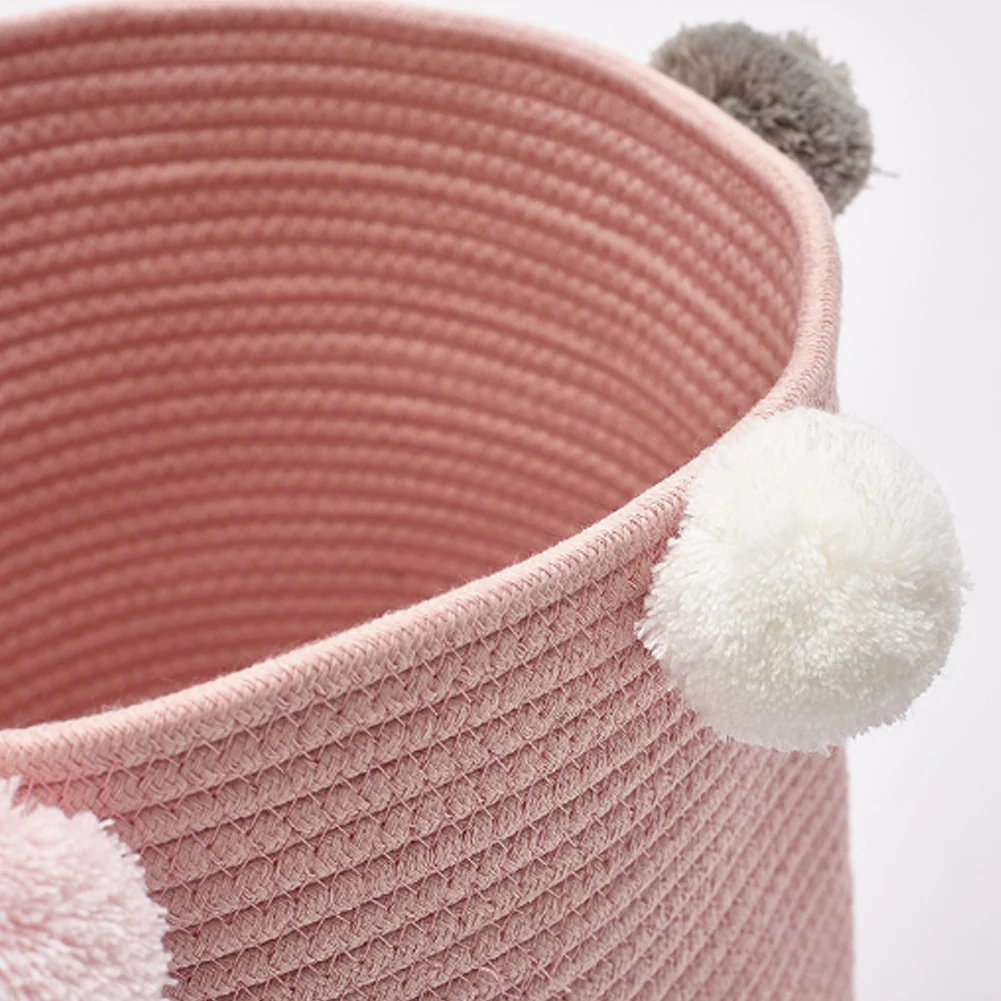 Lifeideas Cotton Rope Basket Woven Laundry Blanket Toy Basket Organizer with Pompom Living Room Pink - Image 5