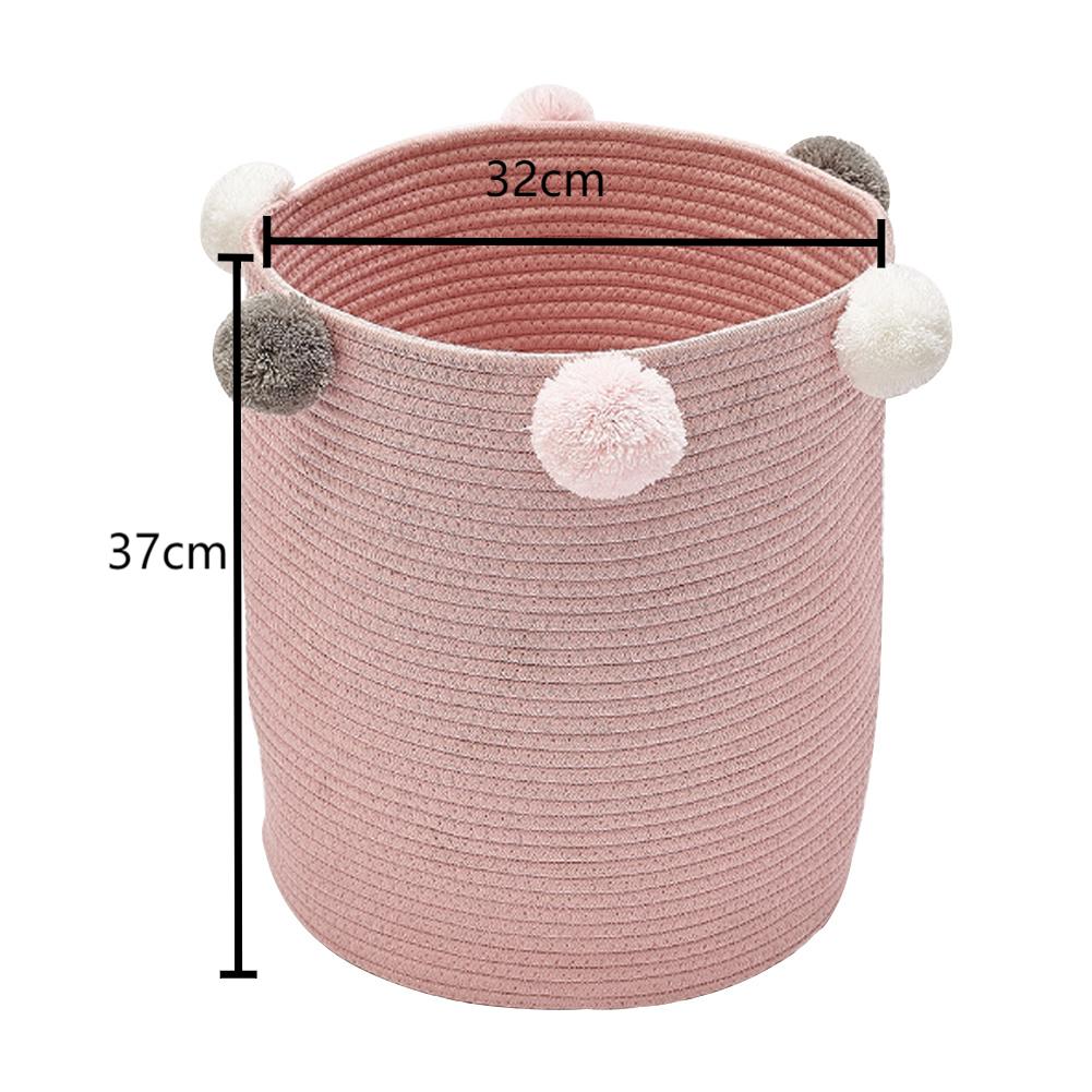 Lifeideas Cotton Rope Basket Woven Laundry Blanket Toy Basket Organizer with Pompom Living Room Pink - Image 7