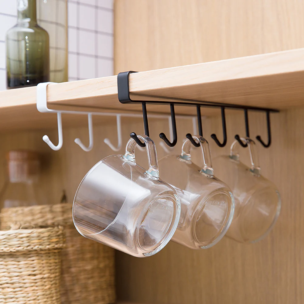 Lifeideas Cups Storage 6 Hooks Kitchen Utensil Hanging Hook Rack Holder Under Cabinet Closet - Image 2